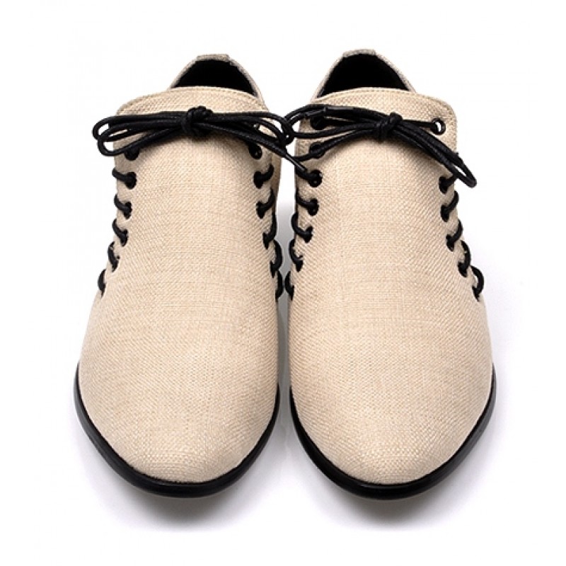 Cream Khaki Beige Double Lace Up Mens Oxfords Loafers