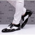 Black White Point Head Lace Up Baroque Mens Oxfords Dress Shoes
