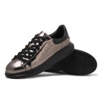 Grey Metallic Mirror Shiny Leather Punk Rock Lace Up Shoes Mens Sneakers