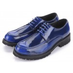 Blue Royal Patent Leather Lace Up Platforms Mens Oxfords Dress Shoes