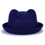 Blue Woolen Cat Bear Animal Ears Rolled Brim Dance Jazz Bowler Hat Cap