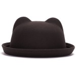 Brown Woolen Cat Bear Animal Ears Rolled Brim Dance Jazz Bowler Hat Cap
