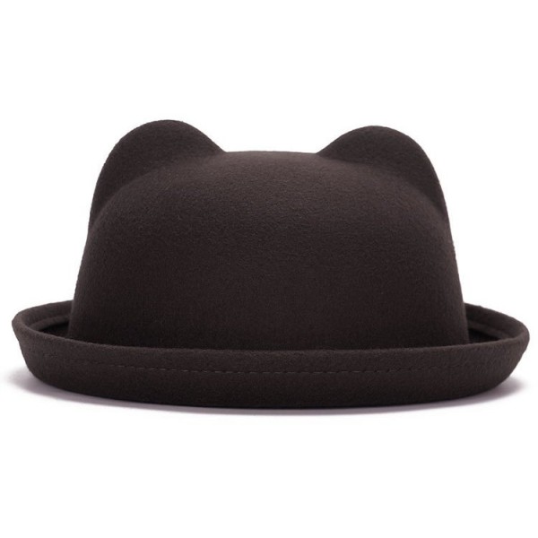 Brown Woolen Cat Bear Animal Ears Rolled Brim Dance Jazz Bowler Hat Cap