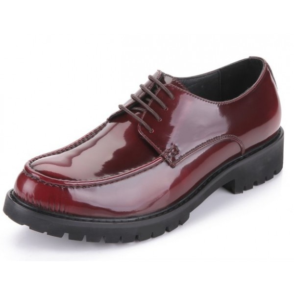 Burgundy Patent Leather Lace Up Platforms Mens Oxfords Dress Shoes