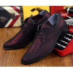 Burgundy Red Metallic Pointed Head Lace Up Mens Oxfords Shoes