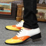 White Orange Patent Pointed Head Lace Up Mens Oxfords Shoes
