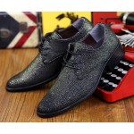 Black Metallic Pointed Head Lace Up Mens Oxfords Shoes