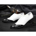 White Black Patent Pointed Head Lace Up Mens Oxfords Shoes