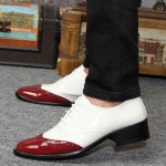 White Burgundy Patent Pointed Head Lace Up Mens Oxfords Shoes