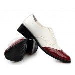 White Burgundy Patent Pointed Head Lace Up Mens Oxfords Shoes