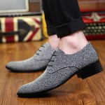 Grey Silver Metallic Pointed Head Lace Up Mens Oxfords Shoes
