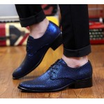 Blue Metallic Pointed Head Lace Up Mens Oxfords Shoes