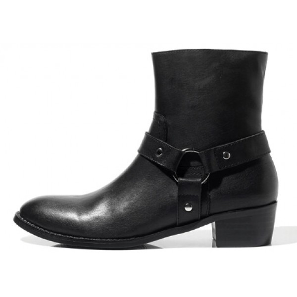 Black Leather Vintage Pointed Head Mens Boots Bootie Shoes