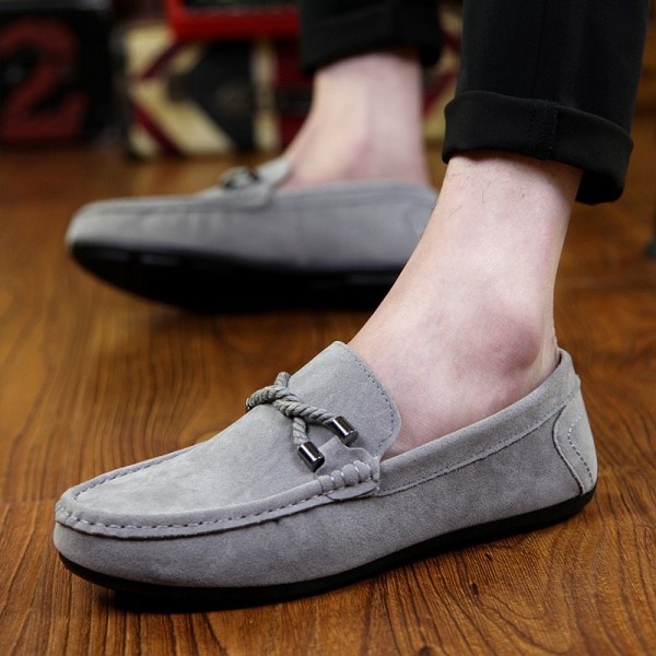 Grey Suede Braided Knit Mens Casual Loafers Flats Shoes