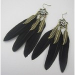 Black Brown Feathers Bronze Metal Bohemian Earrings Ear Drops