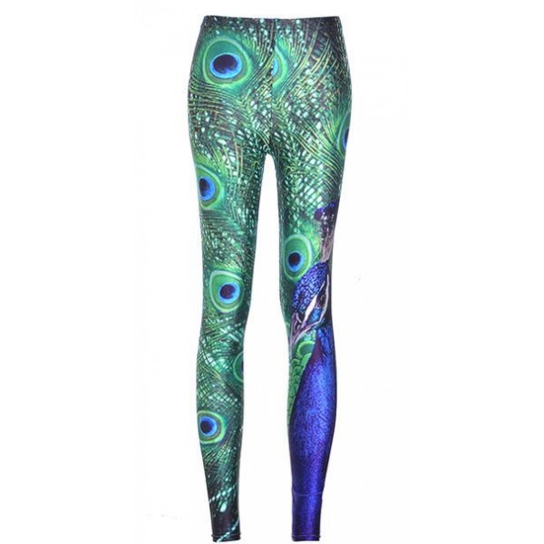 Blue Peacock Feather Yoga Fitness Leggings Tights Pants