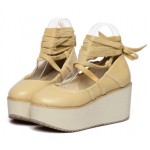 Khaki Cross Ankle Straps Ballerina Mary Jane Lolita Wedges Platforms Creepers Shoes