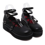 Black Heart Cross Ankle Straps Mary Jane Round Head Lolita Platforms Creepers Shoes