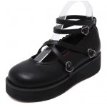 Black Heart Cross Ankle Straps Mary Jane Round Head Lolita Platforms Creepers Shoes