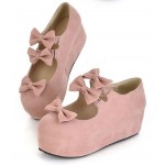 Pink Suede Triple Bows Mary Jane Lolita Platforms Creepers Shoes