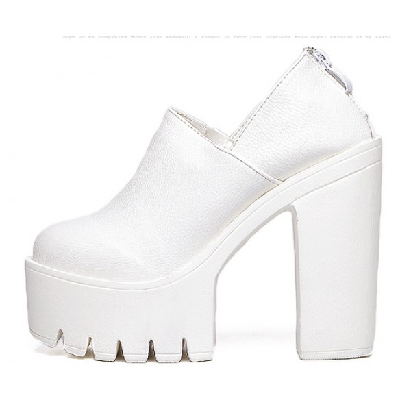 White Punk Rock Gothic Chunky Sole Block High Heels Platforms Pumps Shoes
