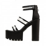 Black Patent Strap Block Chunky Sole High Heels Gladiator Platforms Sandals Shoes