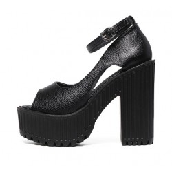 Black Peep Toe Ankle Straps Lolita Punk Rock Platforms High Heels Shoes