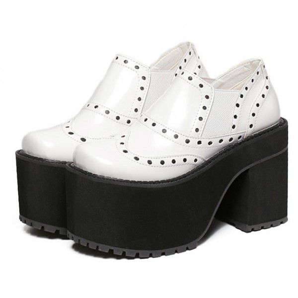 White Metal Studs Lolita Punk Rock Creepers Platforms High Heels Shoes