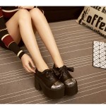 Black Metal Cap Ribbon Lace Up Lolita Punk Rock Creepers Platforms High Heels Shoes