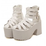 White Straps Gladiator Lolita Punk Rock Creepers Platforms High Heels Sandals Shoes