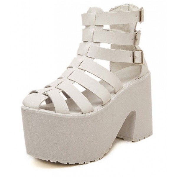 White Straps Gladiator Lolita Punk Rock Creepers Platforms High Heels Sandals Shoes