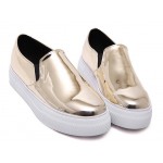 Gold Mirror Metallic Patent Leather Casual Sneakers Loafers Flats Shoes
