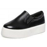 Black Leather Casual Sneakers Loafers Flats Shoes