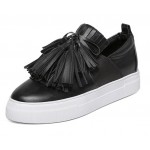 Black Leather Tassels Fringes Casual Sneakers Loafers Flats Shoes