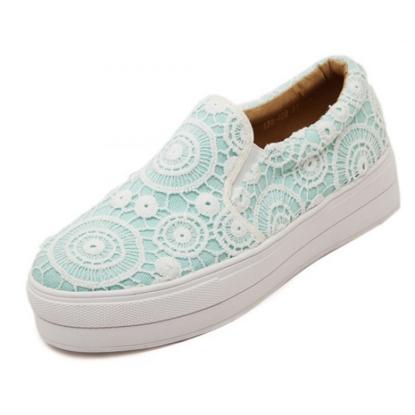 Blue Lace Crochet Casual Sneakers Loafers Flats Shoes