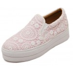 Pink Lace Crochet Casual Sneakers Loafers Flats Shoes
