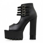 Black Multiple Ankle Straps Punk Rock Peeptoe Platforms High Heels Sandals Shoes