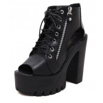 Black Peep Toe Punk Rock Lace Up Platforms High Heels Zippers Boots Sandals Shoes