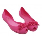 Black Pink Peep Toe Flower Jelly Ballets Ballerina Sandals Flats Shoes