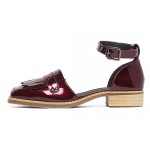 Burgundy Patent Fringes Point Head Mary Jane Sandals Flats Shoes