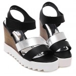 Black Silver Straps Wedges Platforms Sandals Shoes