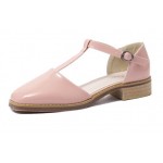 Pink Patent Point Head T Strap Mary Jane Sandals Flats Shoes