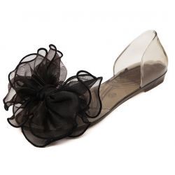 Black Giant Organza Bow Flower Jelly Ballets Ballerina Sandals Flats Shoes