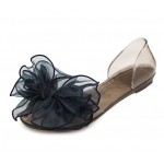 Blue Giant Organza Bow Flower Jelly Ballets Ballerina Sandals Flats Shoes