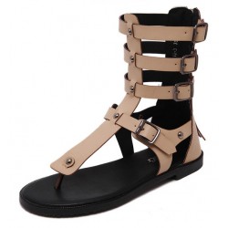 Khaki Brown Straps Roman Gladiator High Top Sandals Flats Shoes