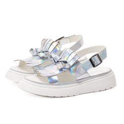 Silver Laser Holographic Tassels White Thick Platforms Sole Sandals Shoes