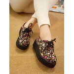 Black Vintage Roses Lace Up Platforms Creepers Oxfords Shoes