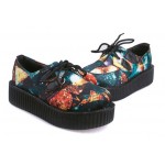 Green Galaxy Stars Universe Lace Up Platforms Creepers Oxfords Shoes