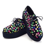 Black Colorful Polkadots Dots Balls Lace Up Platforms Creepers Oxfords Shoes