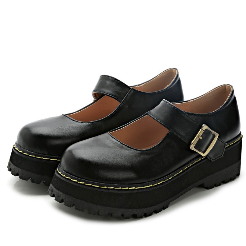 Black Round Head Old School Mary Jane Lolita Platforms Creepers Shoes